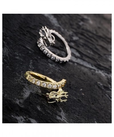 14K Gold Chinese Dragon Design Ring, Moissanite Hip-Hop Style Ring, Embracing Cultural Heritage in Urban Fashion White Gold $...