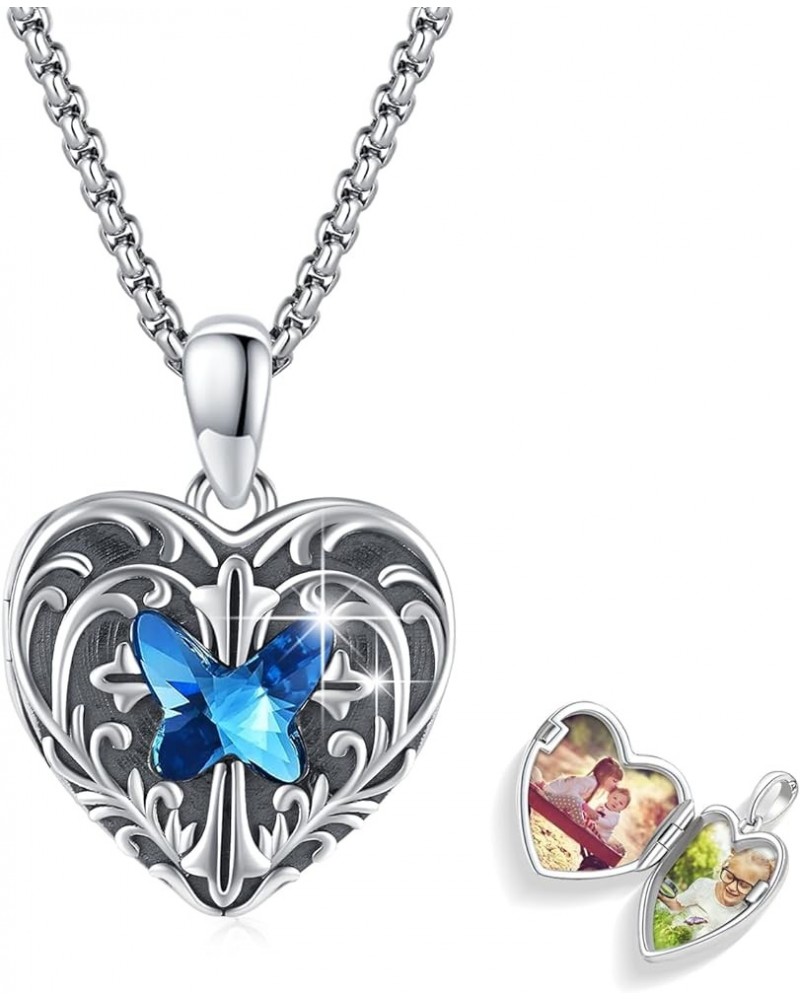 Heart Locket Necklaces 925 Sterling Silver Butterfly Lockets that Hold Pictures Photo Lockets Dainty Personalized Jewelry Gif...