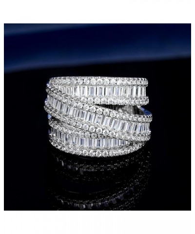 Eternity Ring Wedding Bands,18K Gold Plated 3 Rows Emerald Cut Lab Diamond Band Rings for Women Men A-White Gold $10.17 Rings