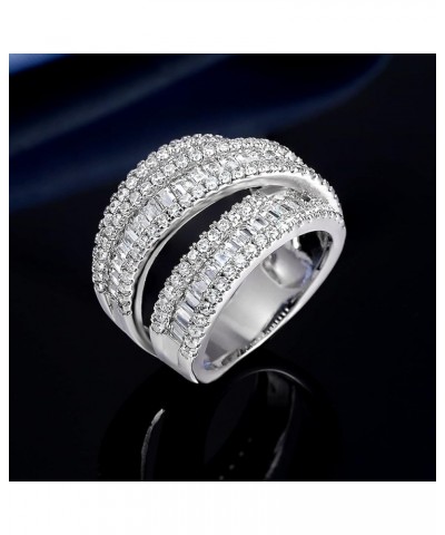 Eternity Ring Wedding Bands,18K Gold Plated 3 Rows Emerald Cut Lab Diamond Band Rings for Women Men A-White Gold $10.17 Rings