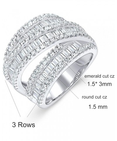 Eternity Ring Wedding Bands,18K Gold Plated 3 Rows Emerald Cut Lab Diamond Band Rings for Women Men A-White Gold $10.17 Rings