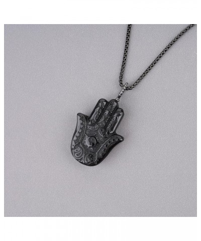Hamsa Hand Black Obsidian Necklace for Men Women 20" Stainless Steel Chain $16.64 Necklaces