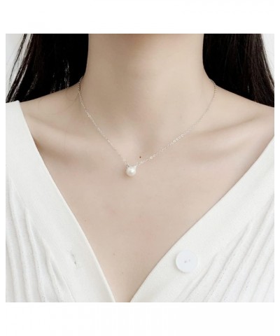 Cat Pearl Pendant Necklace Silver Plated Copper Choker Necklaces Dainty Jewelry for Women Girls $6.23 Necklaces