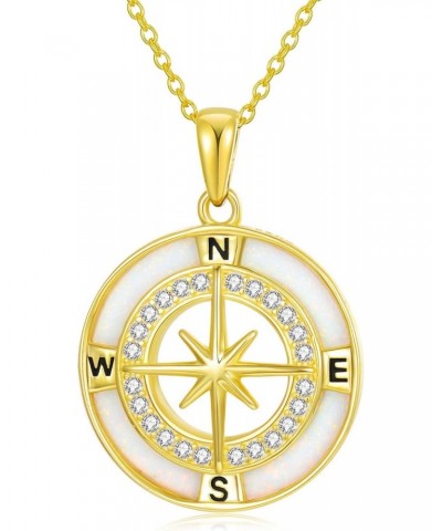 Compass Necklace for Women 14K Gold Plated Opal Compass Pendant Necklace for Women October Birthstone Compass Jewelry for Wom...