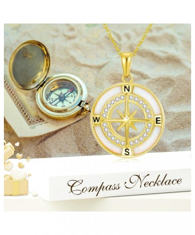 Compass Necklace for Women 14K Gold Plated Opal Compass Pendant Necklace for Women October Birthstone Compass Jewelry for Wom...