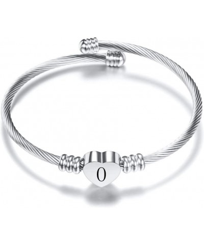 Stainless Steel Cable Wire Heart Charm Alphabet Initial Letters Adjustable Size Bangle Bracelet Silver-O $7.19 Bracelets