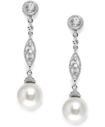 Vintage Wedding Pearl and CZ Dangle Bridal Earrings - Filigree Art Deco Gatsby Style Pearl Drops $13.64 Earrings