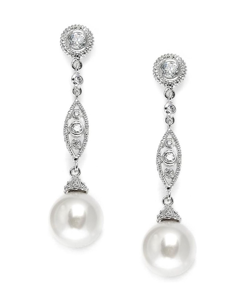 Vintage Wedding Pearl and CZ Dangle Bridal Earrings - Filigree Art Deco Gatsby Style Pearl Drops $13.64 Earrings