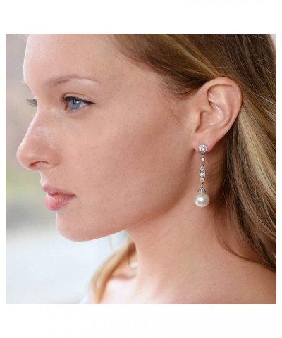 Vintage Wedding Pearl and CZ Dangle Bridal Earrings - Filigree Art Deco Gatsby Style Pearl Drops $13.64 Earrings