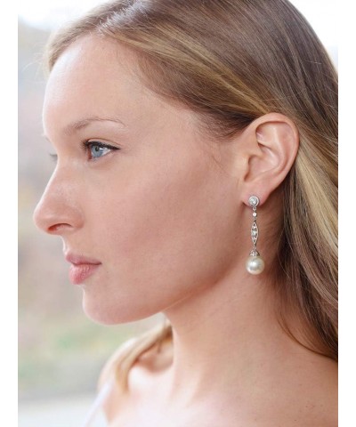 Vintage Wedding Pearl and CZ Dangle Bridal Earrings - Filigree Art Deco Gatsby Style Pearl Drops $13.64 Earrings