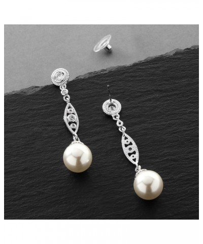 Vintage Wedding Pearl and CZ Dangle Bridal Earrings - Filigree Art Deco Gatsby Style Pearl Drops $13.64 Earrings