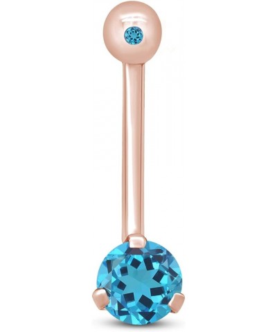 Internally Threaded Belly Button Navel Ring in 14K Gold Over Sterling Silver Rose Gold Over : Simulated Blue Topaz $16.45 Bod...