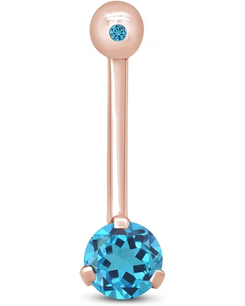 Internally Threaded Belly Button Navel Ring in 14K Gold Over Sterling Silver Rose Gold Over : Simulated Blue Topaz $16.45 Bod...