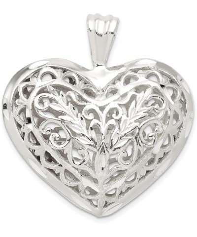 925 Sterling Silver Filigree Puffed Heart Pendant (L-36 mm, W- 35 mm) Gift for Women $51.29 Pendants