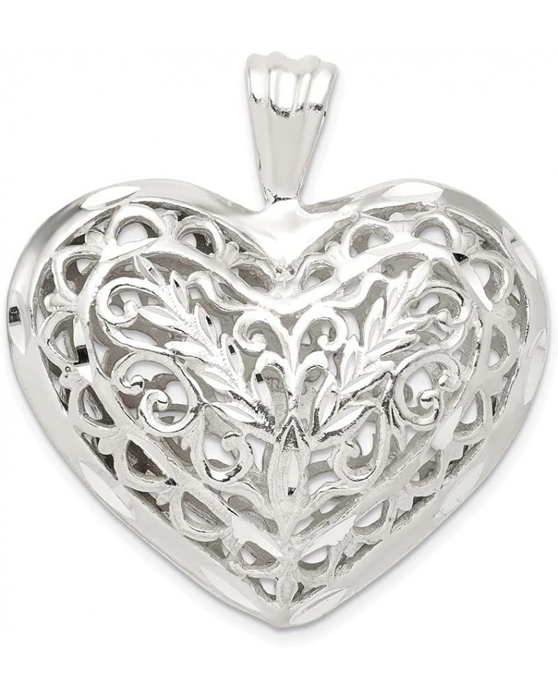 925 Sterling Silver Filigree Puffed Heart Pendant (L-36 mm, W- 35 mm) Gift for Women $51.29 Pendants