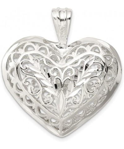 925 Sterling Silver Filigree Puffed Heart Pendant (L-36 mm, W- 35 mm) Gift for Women $51.29 Pendants