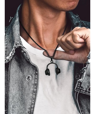 Music Pendants with 22" Spiga Chain, Stainless Steel Headphone Pendant Necklace Punk Rock Hip Hop Necklace Jewelry for Men Wo...