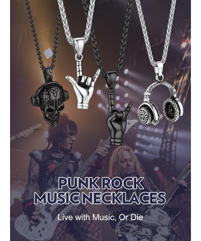 Music Pendants with 22" Spiga Chain, Stainless Steel Headphone Pendant Necklace Punk Rock Hip Hop Necklace Jewelry for Men Wo...