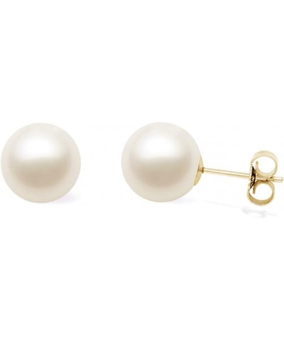 AAAA Quality Japanese White Akoya Cultured Pearl Stud Earrings - Yellow Gold 7.5-8mm $46.00 Earrings