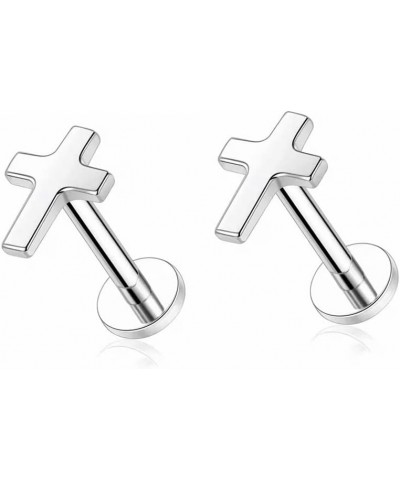 Top Cross Faith Labret Cartilage Helix Stud Earrings Stainless Steel Tragus Nose Studs Earring Monroe Lip Rings Bar 6mm 8mm M...