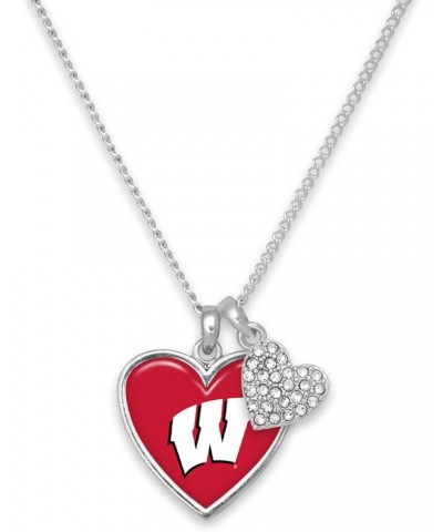 Wisconsin Badgers Amara Crystal Heart Silver Chain Necklace Jewelry Gift UW $11.55 Necklaces