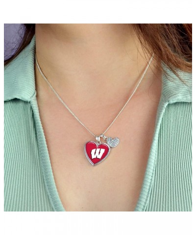 Wisconsin Badgers Amara Crystal Heart Silver Chain Necklace Jewelry Gift UW $11.55 Necklaces