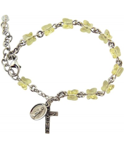 Yellow Glass Butterfly Bead Bracelet with Miraculous Medal and Crucifix, 7 1/2 Inch All Sterling $37.76 Bracelets