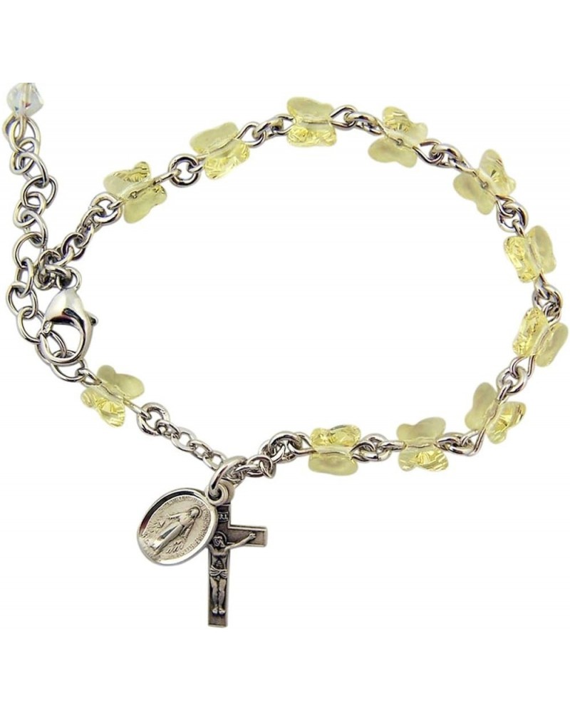 Yellow Glass Butterfly Bead Bracelet with Miraculous Medal and Crucifix, 7 1/2 Inch All Sterling $37.76 Bracelets