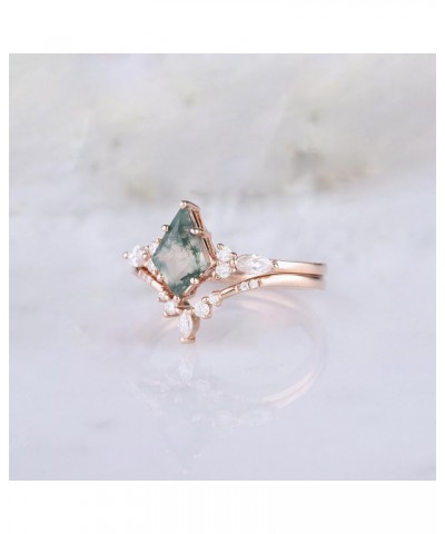 Natural Moss Agate Ring Set 1 Carat Kite Cut Moss Agate Rings For Women White Rose Yellow Gold Plated 925 Sterling Silver 10K...