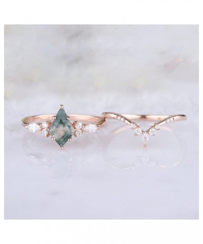 Natural Moss Agate Ring Set 1 Carat Kite Cut Moss Agate Rings For Women White Rose Yellow Gold Plated 925 Sterling Silver 10K...