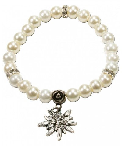 Traditional bavarian pearl bracelet Fiona with rhinestones Edelweiss, Ladies costume jewelry, elastic traditional costume bra...
