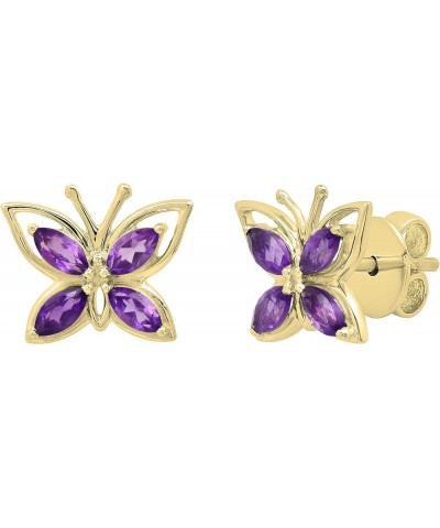 4X2 mm Marquise Gemstone Ladies Butterfly Fashion Stud Earrings, Available In 10K/14K/18K Gold & 925 Sterling Silver Amethyst...