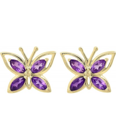 4X2 mm Marquise Gemstone Ladies Butterfly Fashion Stud Earrings, Available In 10K/14K/18K Gold & 925 Sterling Silver Amethyst...