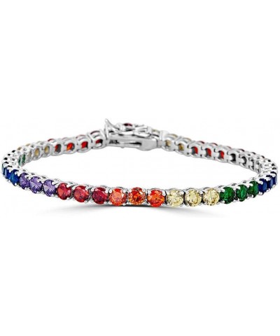 Real Solid 925 Sterling Silver Mens Or Womens Multi Colored Tennis Bracelet - 4mm Rainbow CZ - 6-9 6.5 Inches $39.75 Bracelets