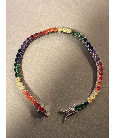 Real Solid 925 Sterling Silver Mens Or Womens Multi Colored Tennis Bracelet - 4mm Rainbow CZ - 6-9 6.5 Inches $39.75 Bracelets