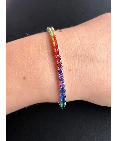 Real Solid 925 Sterling Silver Mens Or Womens Multi Colored Tennis Bracelet - 4mm Rainbow CZ - 6-9 6.5 Inches $39.75 Bracelets