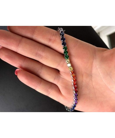 Real Solid 925 Sterling Silver Mens Or Womens Multi Colored Tennis Bracelet - 4mm Rainbow CZ - 6-9 6.5 Inches $39.75 Bracelets