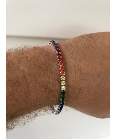 Real Solid 925 Sterling Silver Mens Or Womens Multi Colored Tennis Bracelet - 4mm Rainbow CZ - 6-9 6.5 Inches $39.75 Bracelets