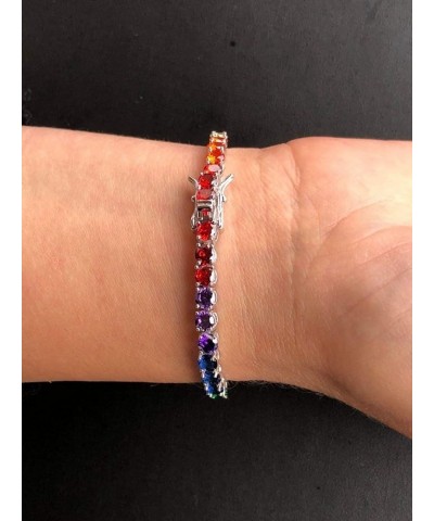 Real Solid 925 Sterling Silver Mens Or Womens Multi Colored Tennis Bracelet - 4mm Rainbow CZ - 6-9 6.5 Inches $39.75 Bracelets