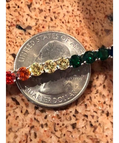 Real Solid 925 Sterling Silver Mens Or Womens Multi Colored Tennis Bracelet - 4mm Rainbow CZ - 6-9 6.5 Inches $39.75 Bracelets