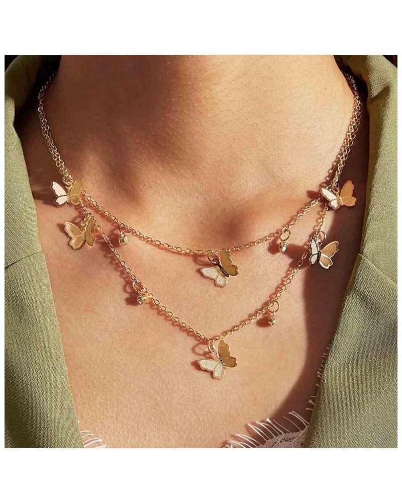 Boho Layered Butterfly Necklace Choker Gold Tiny Butterfly Dangle Necklace Flying Butterfly Choker Double Layer Necklace Chai...