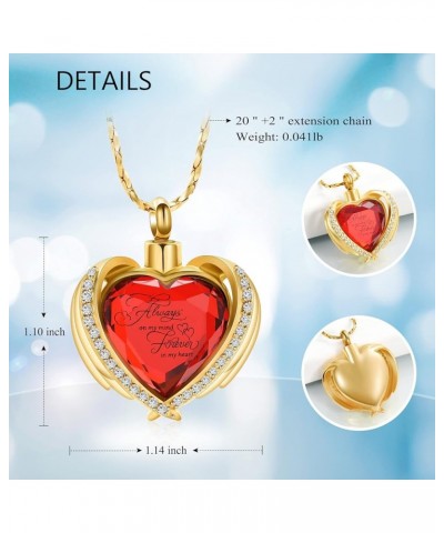 Cremation Jewelry Angel Wing Heart Urn Pendant Necklaces for Women Crystal Birthstone Urns for Human Ashes Memorial Locket Ke...