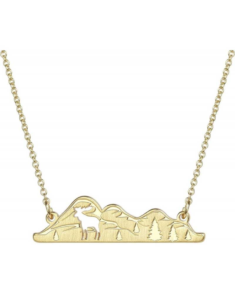 Mountain Necklace for Women Gold Silver Plated Bear Moose Animal Cutout Forest Tree Mountain Range Pendant Necklace Nature Je...