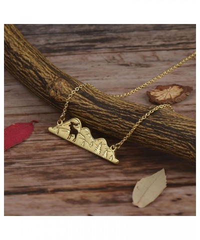 Mountain Necklace for Women Gold Silver Plated Bear Moose Animal Cutout Forest Tree Mountain Range Pendant Necklace Nature Je...