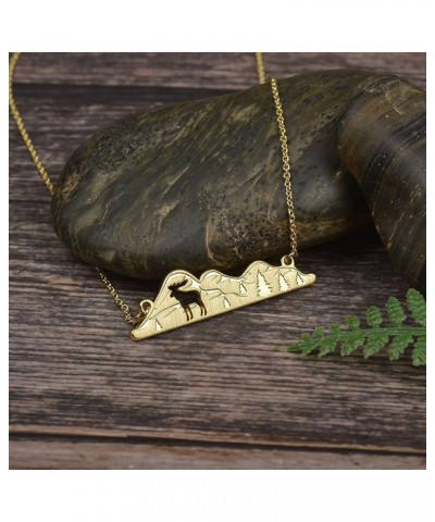 Mountain Necklace for Women Gold Silver Plated Bear Moose Animal Cutout Forest Tree Mountain Range Pendant Necklace Nature Je...