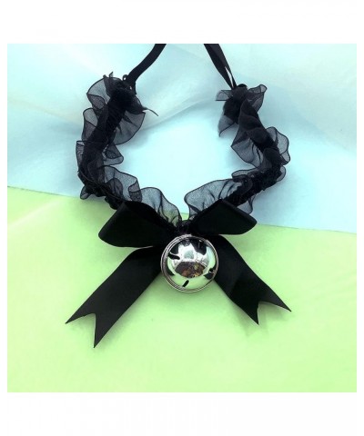 Handmade Retro Lolita Choker Black Lace Choker with Bell Bow Punk Gothic Necklace Black $7.14 Necklaces