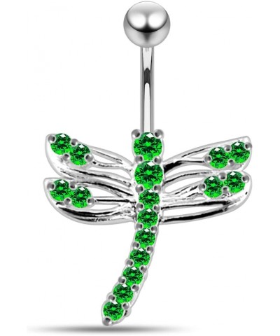 Fancy Large Dragonfly 925 Sterling Silver with Stainless Steel Belly Button Rings Dark Green $15.00 Body Jewelry