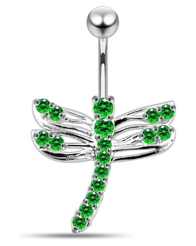 Fancy Large Dragonfly 925 Sterling Silver with Stainless Steel Belly Button Rings Dark Green $15.00 Body Jewelry