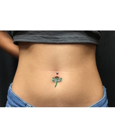 Fancy Large Dragonfly 925 Sterling Silver with Stainless Steel Belly Button Rings Dark Green $15.00 Body Jewelry