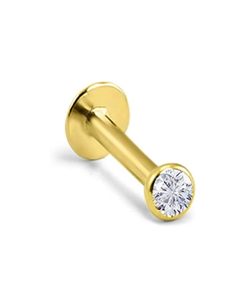 14k Solid Yellow Gold Threadless Push Pin Nose Ring Stud 1.5mm, 2mm, 2.5mm or 3mm Bezel CZ 18G, 16G 1.5mm CZ-18G-3/8" Post $2...